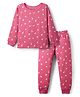 Pine Kids Cotton Knit Full Sleeves Thermal Vest & Pant Set with Mushroom Print - Dark Pink