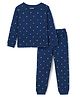Pine Kids Cotton Knit Full Sleeves Thermal Vest & Pant Set with Floral Print - Royal Blue