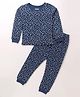 Pine Kids Cotton Knit Full Sleeves Thermal Vest & Pant Set with Floral Print - Royal Blue