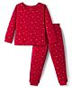 Pine Kids Cotton Knit Full Sleeves Thermal Vest & Pant Set with Horse Print - Dark Red