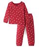 Pine Kids Cotton Knit Full Sleeves Thermal Vest & Pant Set with Horse Print - Dark Red