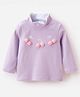 Mark & Mia Full Sleeves Winter High Neck T-Shirt with Floral Applique - Lilac