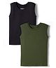 Pine Kids Knit Sleeveless Solid Colour Vests Pack Of 2 - Olive Green & Black