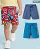 Babyhug Cotton Single Jersey Knit Shorts With Sports Theme Print Pack Of 3 - Red Navy Blue & Light Blue