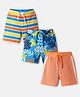 Babyhug Cotton Single Jersey Knit Shorts With Stripes & Tropical Theme Print Pack Of 3 - Blue Orange & Yellow