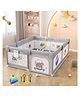 MONSTECH Baby Playpen 180x150cm for 0-5 Years, 2 Anti-Fall Rings, Play Balls, Safety Lock, Breathable Mesh, Kids Activity Center -Grey