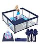 MONSTECH 120x120cm Foldable & Travel-Friendly Baby Playpen Portable Play Yard & Activity Center for Toddlers up to 5 Years Baby Fence for Indoor and Outdoor Use-Blue