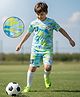 Pine Active Knit Half Sleeves T-Shirt & Shorts Set with Football & Camouflage Print - Light Green