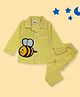 TIPPY TOP Pure Cotton Woven Full Sleeves Striped & Honey Bee Patch Detailed Coordinating Night Suit Set - Yellow