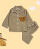TIPPY TOP Pure Cotton Woven Full Sleeves Checked & Teddy Bear Patch Detailed Coordinating Night Suit Set - Beige