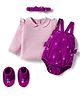 Babyhug 100% Cotton Interlock Knit Onesies With Hairband & Booties - Purple