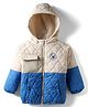 Bonfino Woven Full Raglan Sleeves  Quilted Padded Jacket with Hood & Patch Detailing - Blue & Cream