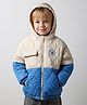 Bonfino Woven Full Raglan Sleeves  Quilted Padded Jacket with Hood & Patch Detailing - Blue & Cream