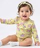 Babyhug 100% Cotton Knit Full Sleeves Onesie With Floral Print & Headband - Yellow