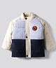 Bonfino Woven Full Raglan Sleeves High Neck Quilted Padded Jacket with Dino Patch Detailing - Blue & Cream