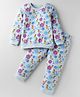Tango Looper Knit Full Sleeves Co-ords Night Suit With Floral Print - Light Blue