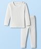 Kanvin Cotton Knit Full Sleeves Thermal Solid Colour Vest & Pant Set - White