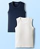 Kanvin Cotton Modal Knit Sleeveless Solid Vests Pack of 2 - Navy Blue & White