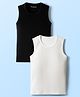 Kanvin Cotton Modal Knit Sleeveless Solid Vests Pack of 2 - Black & White