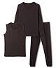 Kanvin Cotton Modal Full Sleeves Solid Thermal Set With Vest - Black