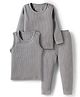 Kanvin Cotton Modal Knit Full Sleeves Solid Thermal Wear Pullover & Pant Set with Vest - Grey