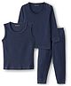 Kanvin Cotton Modal Full Sleeves Solid Color Thermal Vests & Pant Set - Navy Blue