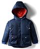 Bonfino Woven Full Raglan Sleeves Quilted Padded Jacket with Hood & Neon Tape Detailing - Navy Blue