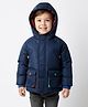 Bonfino Woven Full Raglan Sleeves Quilted Padded Jacket with Hood & Neon Tape Detailing - Navy Blue