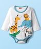 Babyhug 100% Cotton Knit Full Sleeves Onesie with Animal Print - White