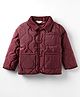 Bonfino Woven Full Sleeves Corduroy Collar Neck Puffed Quilted Jacket With Pocket Patch - Wine