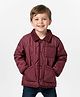 Bonfino Woven Full Sleeves Corduroy Collar Neck Puffed Quilted Jacket With Pocket Patch - Wine