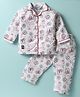 Enfance Core Cotton Woven Full Sleeves Stamps Printed Coordinating Night Suit Set - Off White