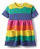 Babyhug Sweater Knit Half Sleeves Striped Woolen Dress - Multicolour