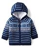 Babyhug Knit Full Sleeves Fur Lined Hooded Front Open Sweater with Aztec Design - Navy Blue