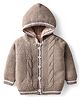 Babyhug Knitted Full Sleeves Fur Lined Hooded Front Open Sweater With Cable Knit Design - Beige
