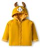 Babyhug Knit Full Sleeves Front Open Hooded Sweater with Reindeer Applique - Yellow