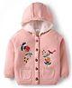 Babyhug Knitted Full Sleeves Front Open Hooded Sweater With Floral & Bird Embroidery - Pink
