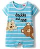 Babyhug 100% Cotton Knit Half Sleeves Striped Romper with Bear Print - Light Blue