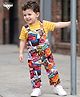 Babyhug Disney Single Jersey Knit Half Sleeve Tee & Dungaree Set with Stripe Design & Disney Pixar Cars Print - Multicolor