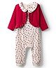 Babyhug 100% Cotton Cotton Knit Full Sleeves Romper with Attached Shrug & Heart Print - Red