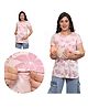 Mama & Bebe Soft Cotton Knit Half Sleeves Floral Printed Maternity Tee With Front Open Two Layer Lift Nursing Access - Peach