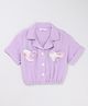 Taffykids 100% Cotton Woven Half Sleeves Heart Patch Detailed Crop Shirt - Purple & Multi Colour