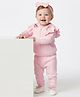 Bonfino 100% Cotton Knit Full Sleeves Sweater & Pant Set with Frill & Embroidery Detailing -  Pink