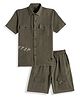 CAVIO Pure Cotton Woven Half Sleeves Typography Text Printed Shirt & Shorts Set - Olive Green