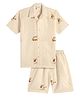 CAVIO Pure Cotton Woven Half Sleeves Vehicles Embroidered Shirt With Coordinating Shorts Set - Cream