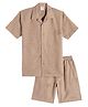 CAVIO Pure Cotton Linen Woven Half Sleeves Vehicles Embroidered Shirt With Coordinating Shorts Set - Khaki