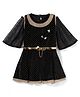 Enfance Core Flared Sleeves Polka Dots Foil Printed & Floral Applique Knee Length Dress - Black
