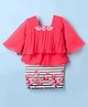 Enfance Core Bell Sleeves Rose & Stripes Printed  Dress - Dark Pink