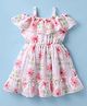 Enfance Core Cold Shoulder Floral Printed Sciffli Embroidered Dress - Pink