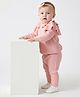 Bonfino 100% Cotton Knit Full Sleeves Solid Color Sweater & Jogger Set with Frill Detailing - Light Pink